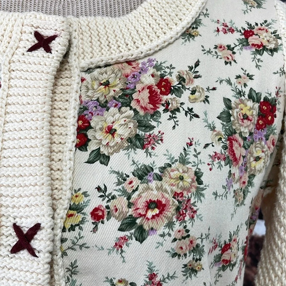 Anthropologie HWR Monogram Jacket Women's XS Extra Small Cream Floral Denim Knit - Picture 9 of 15